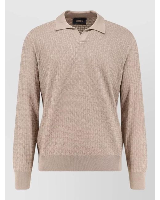 Boss Natural Silk Ribbed V-Neck Long-Sleeve Jumper for men