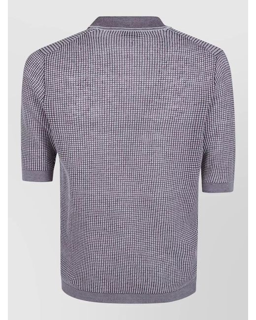Ballantyne Purple Checked Knit Polo Short Sleeve V Neck for men