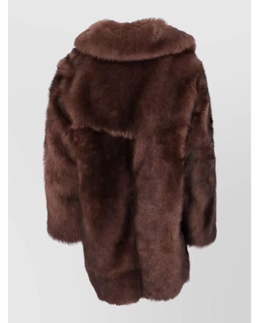 LA ROSE Brown Long Sleeve Faux Fur Coat