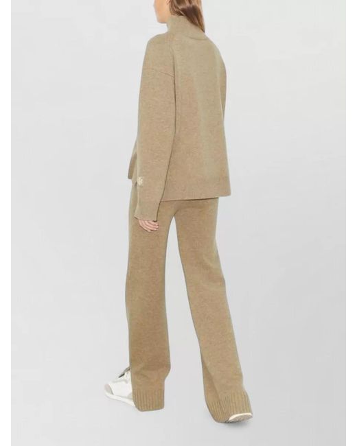Tory Burch Natural Wool Knit Trousers Ribbed Cuff Hem