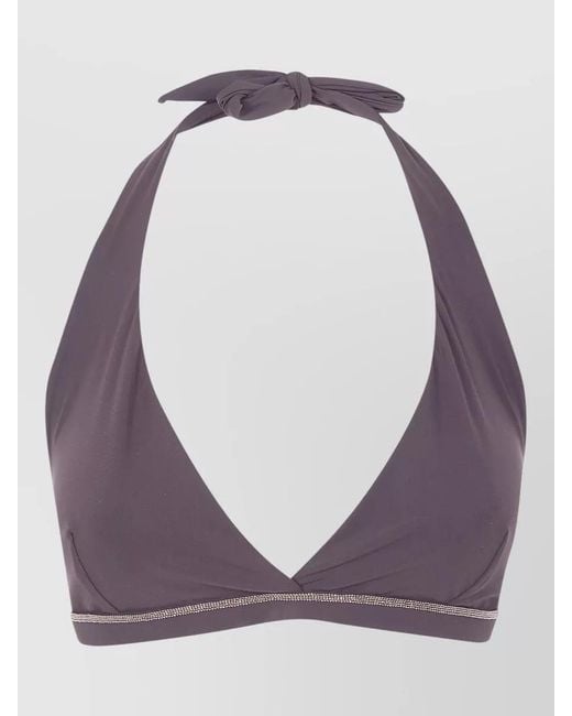 Brunello Cucinelli Purple Halter Neck Swim Top Embellished Trim