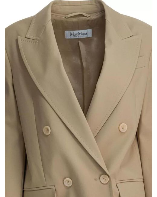 Max Mara Natural Double Breasted Jacket Buttoned Cuffs Lapels