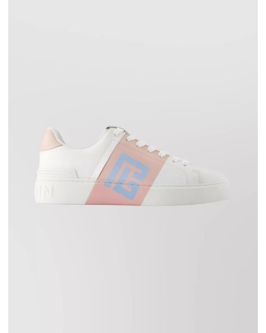 Balmain Pink Leather Low-Top Sneakers
