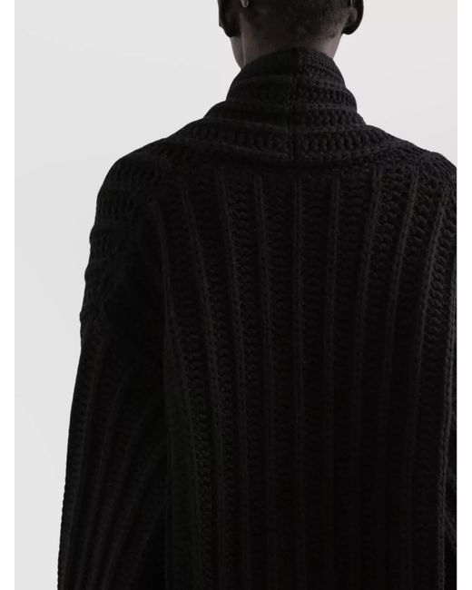 Dolce & Gabbana Black Ribbed Virgin Wool Long-Sleeve Cardigan