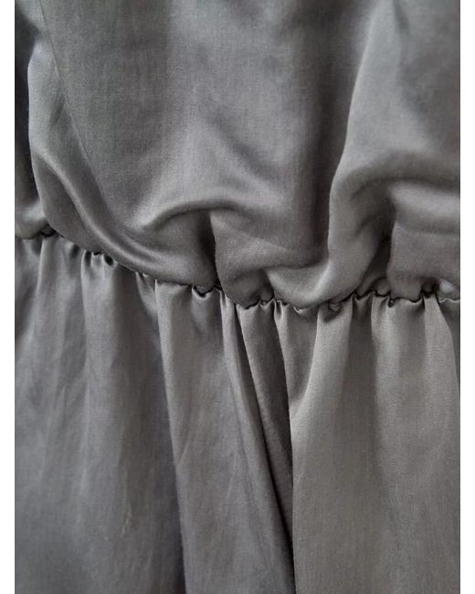 Lardini Gray Silk Draped V-Neck Sleeveless Midi Dress