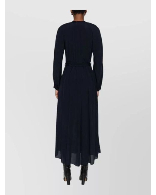 Forte_forte Blue Silk Crepe De Chine Tie Neck Long Sleeve Maxi Dress