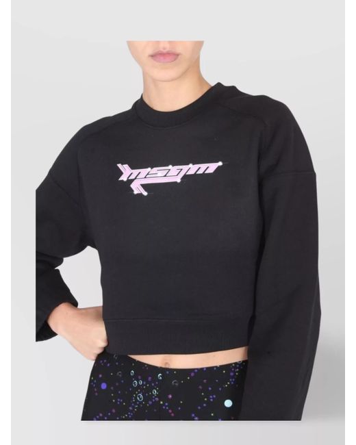 MSGM Blue Ribbed Cross-Neck Knitted Top