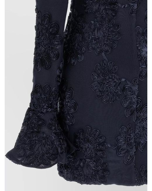 ROTATE BIRGER CHRISTENSEN Blue Mesh Mini Dress Long Sleeves Round Neckline