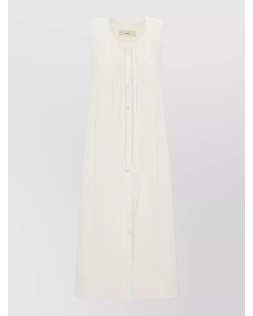 DUNST White Cotton Dress Pleated Skirt Scalloped Hem Sleeveless