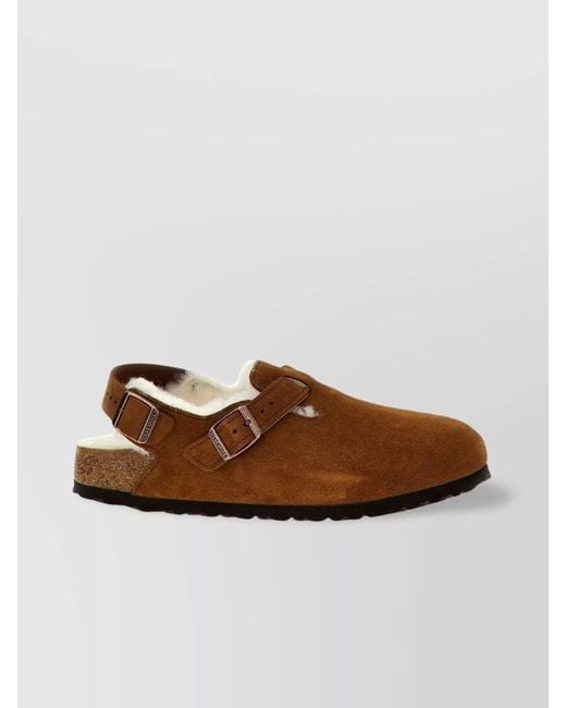 Birkenstock Brown Shearling Leather Slippers