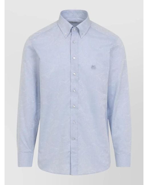 Etro Blue Cotton Paisley-Jacquard Regular-Fit Button-Down Shirt for men