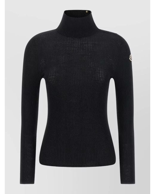 Moncler Black Logo High Neck Ribbed Knit Sweater
