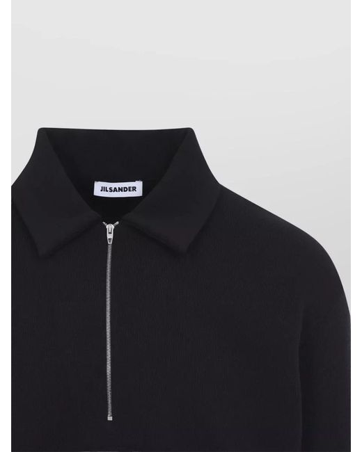 Jil Sander Blue Polo Shirt Half Zip Collar Long Sleeves for men