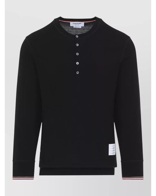 Thom Browne Blue Long Sleeve Henley Shirt Crew Neck Buttons for men