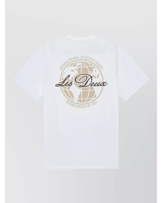 Les Deux White Ben Globe Graphic Back Print T Shirt for men