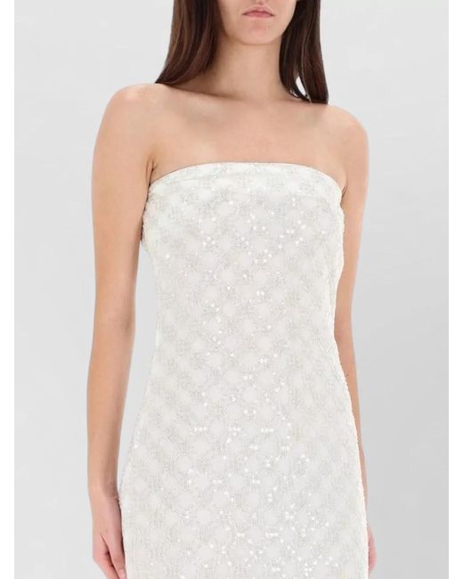 ROTATE BIRGER CHRISTENSEN White Strapless Beaded Long Dress Fitted Silhouette