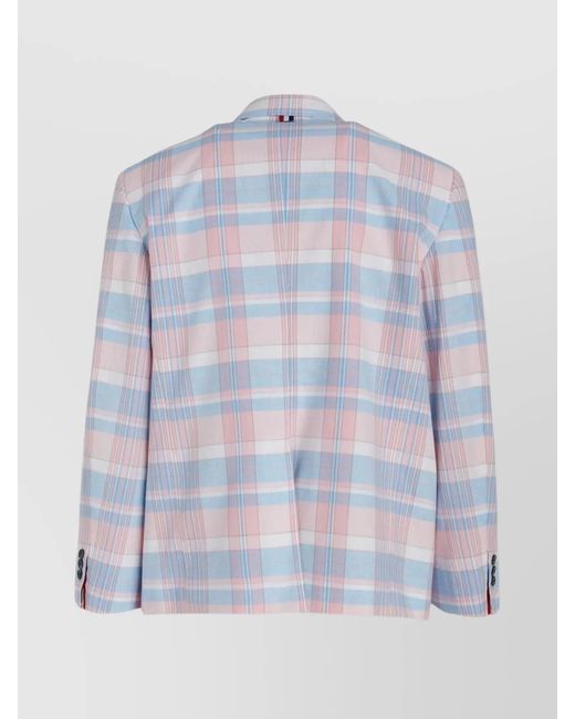 Thom Browne Blue Checked Cotton Single-Breasted Blazer for men