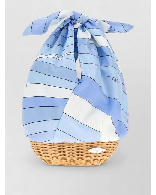 Emilio Pucci Blue Twill Bucket Bag Knot Handle Basket
