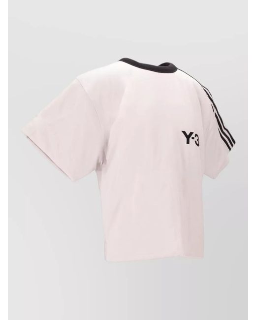 Y-3 Pink Jersey Top Contrast Trim Crew Neck Striped
