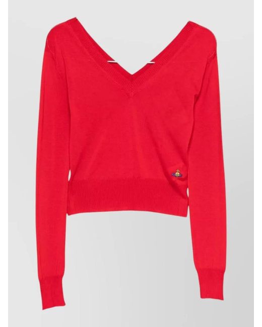Vivienne Westwood Red Silk Wool V-Neck Long-Sleeve Jumper