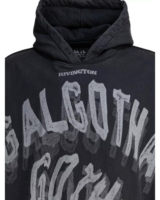 RRR123 Black Longline Hooded Sweatshirt Asymmetrical Hem Graphic Pocket for men