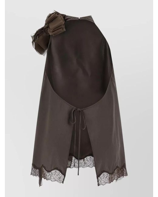 Magda Butrym Brown Silk Lace High-Neck Blouse