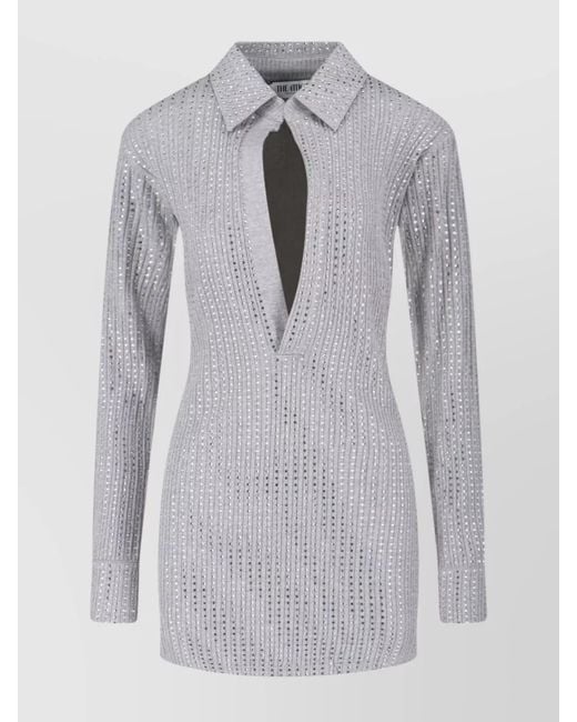 The Attico Gray Rhinestone Cotton Mini Dress