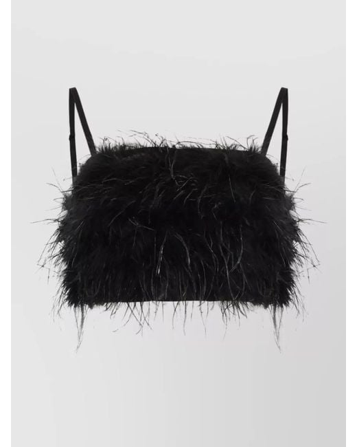 Pinko Black Salagiochi Feather Trim Cropped Top