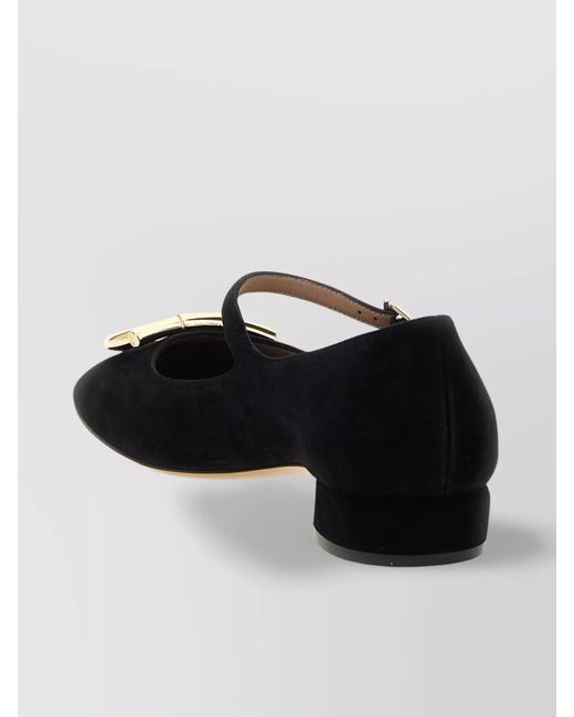 Ferragamo Black Leather Mary Jane Ballerina Shoes