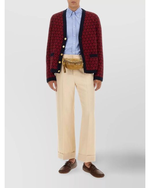 Valentino Red Virgin Wool Logo-Jacquard Cardigan for men
