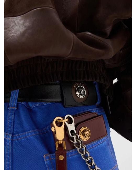 Versace Blue Cotton High-Rise Wide-Leg Straight-Leg Jeans