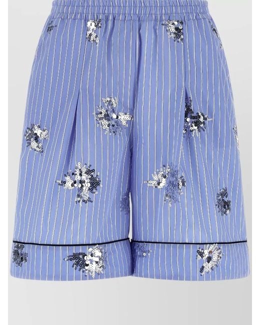 Le twins Blue Mezzodì Striped Floral Lounge Shorts