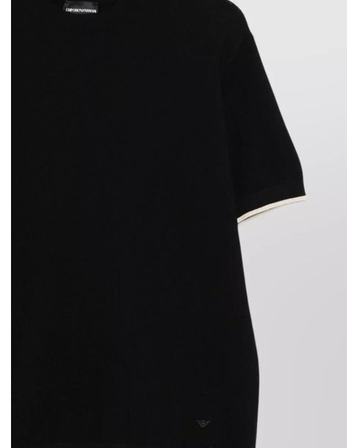 Emporio Armani Black Knitted Cotton T Shirt Crew Neck for men