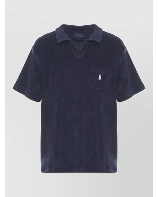 Ralph Lauren Blue Cotton Polo Shirt Chest Pocket Collar for men
