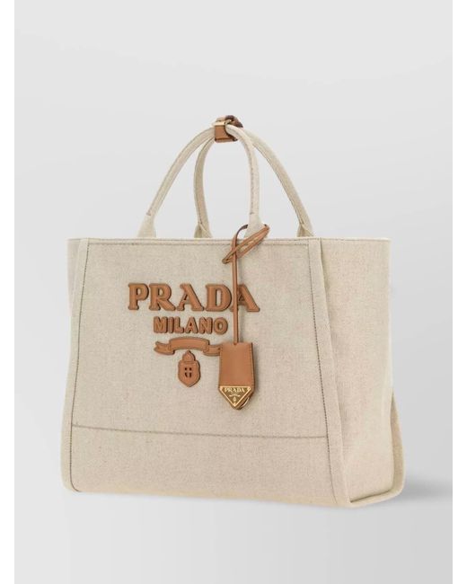 Prada Natural Na Canvas Tote Bag