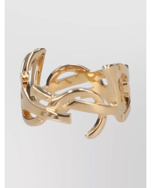 Saint Laurent Metallic Intricate Cutout Wide Band Rings