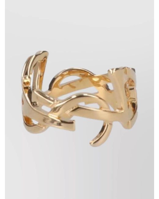 Saint Laurent Metallic Intricate Cutout Wide Band Rings