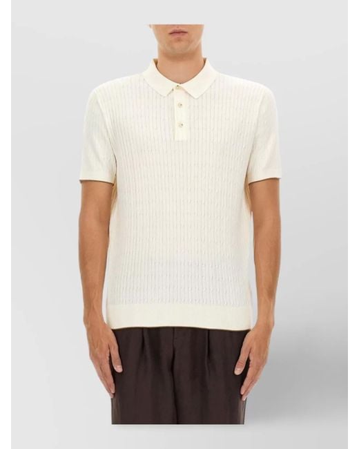 Boss White Textured Knit Short Sleeve Polo Shirt for men
