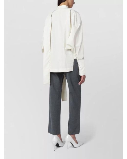 Thelatest White Long Sleeve Top Cuffed Scarf Detail