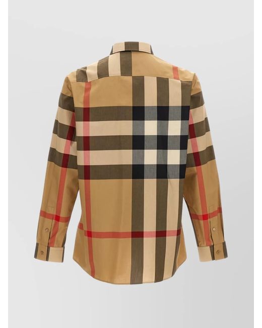 Burberry Brown Checked Pattern Shirt With Button-Down Collar for men