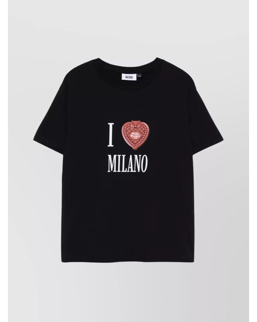 Gcds Black Graphic Print Milano Oversize T-Shirt for men