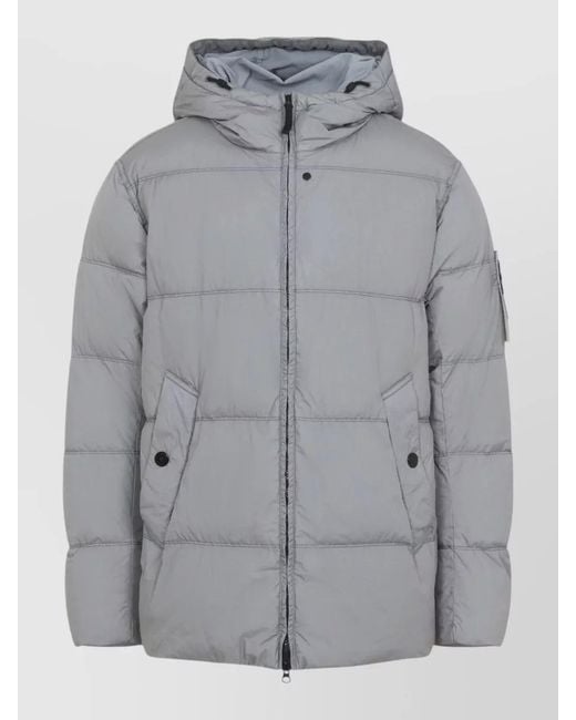 Stone Island Gray Hooded Quilted Technical Jacket Angled Pockets for men