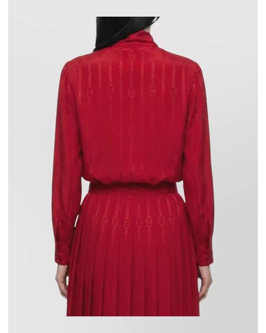 Gucci Red Silk Tie-Neck Long-Sleeve Shirt