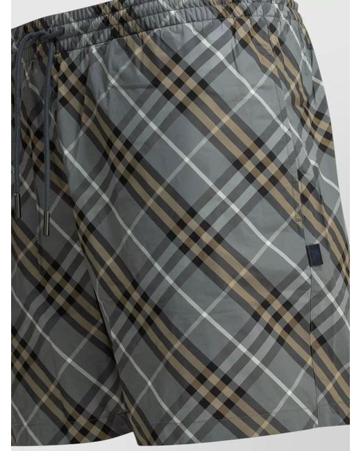 Burberry Gray Check Pattern Beach Shorts Side Pockets for men