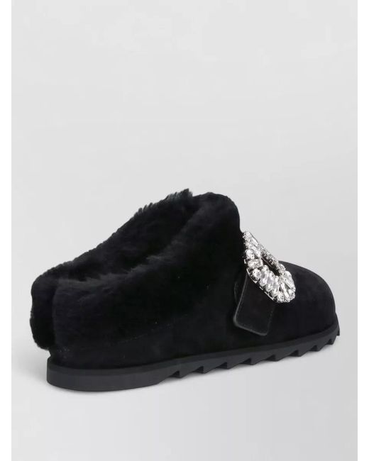 Roger Vivier Black Casual Buckle Detail Mules Slipper Style