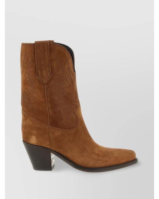 Golden Goose Deluxe Brand Brown 'Embroidered Star' Suede Boots With Stacked Heel