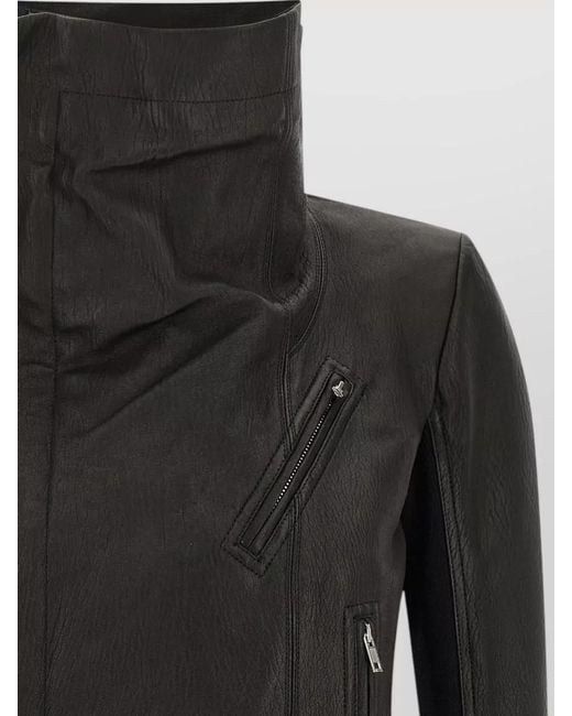 Rick Owens Black Biker Jacket Fitted Silhouette Textured Fabric