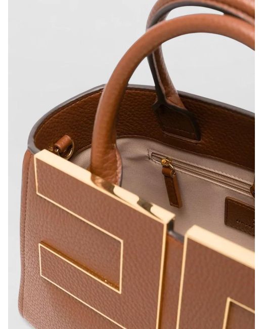 Elisabetta Franchi Brown Textured Faux Leather Shoulder Tote Bag