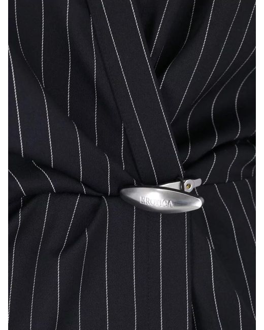 Dondup Black Belted Pinstripe Tailored Maxi Evening Dress