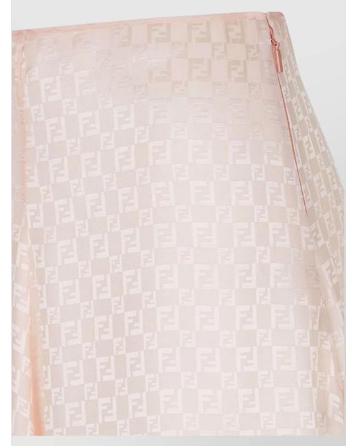 Fendi Pink Silk Ff Jacquard Checked A-Line Midi Skirt
